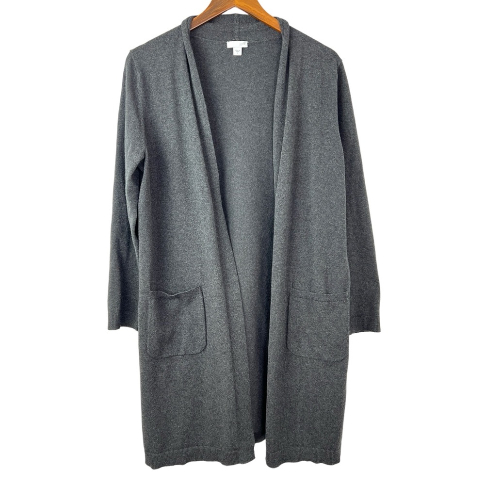 J. Jill Open Front Long Line Cardigan Wool Silk Blend Size Large Gray